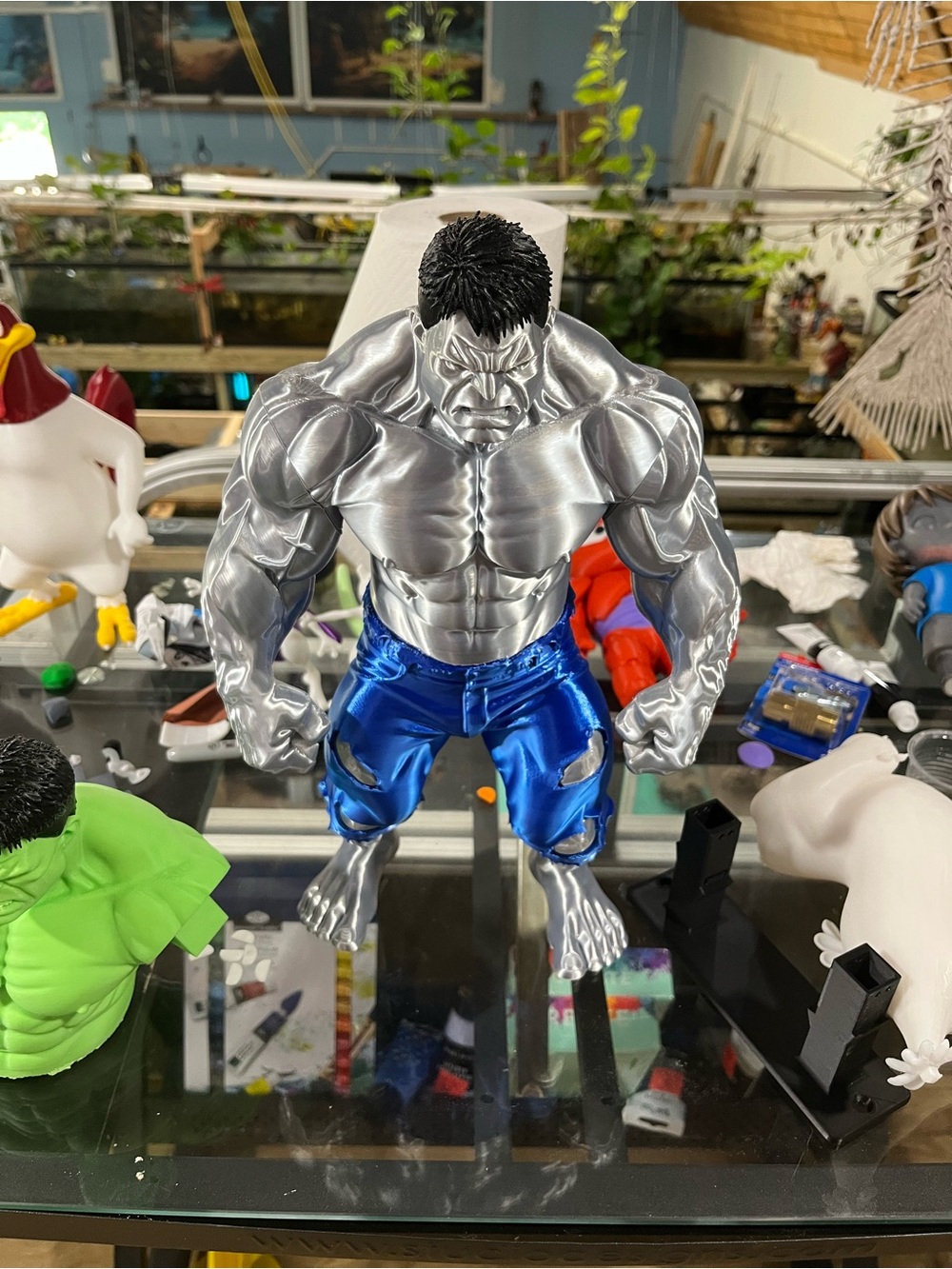 Silver Hulk Action Figure with Blue Shorts - Kids Toys